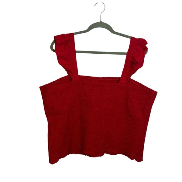 Old Navy Robbie Red Smocked Fitted Ruffle Blouse - Picture 3 of 6